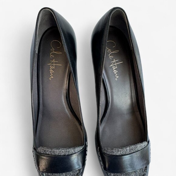 Cole Haan Womens Heels Violet Air Moc Pump 90 Size 8 B Black Leather Gray Wool - Picture 6 of 9